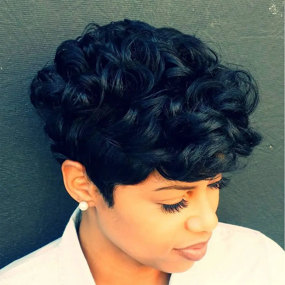 Short Pixie Wigs for Black Women Short Black Curly Pixie Wigs Synthetic Hair Wigs for Black Women Natural Wavy Black Pixie Cut