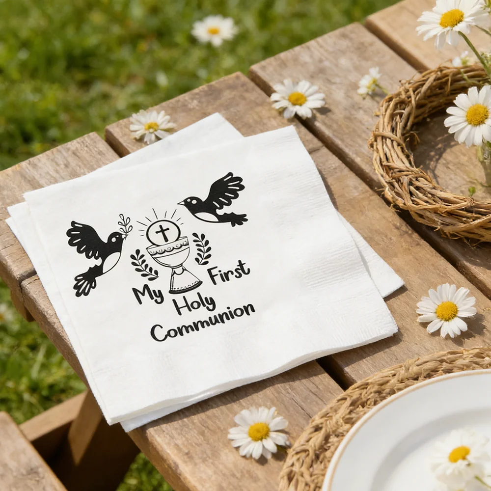 20 Stück Papier-Servietten mit Kreuzmotiv für die Erstkommunion, Taufe, Souvenirs für Jungen und Mädchen, Kommunions-Tischdekoration, Taufzubehör