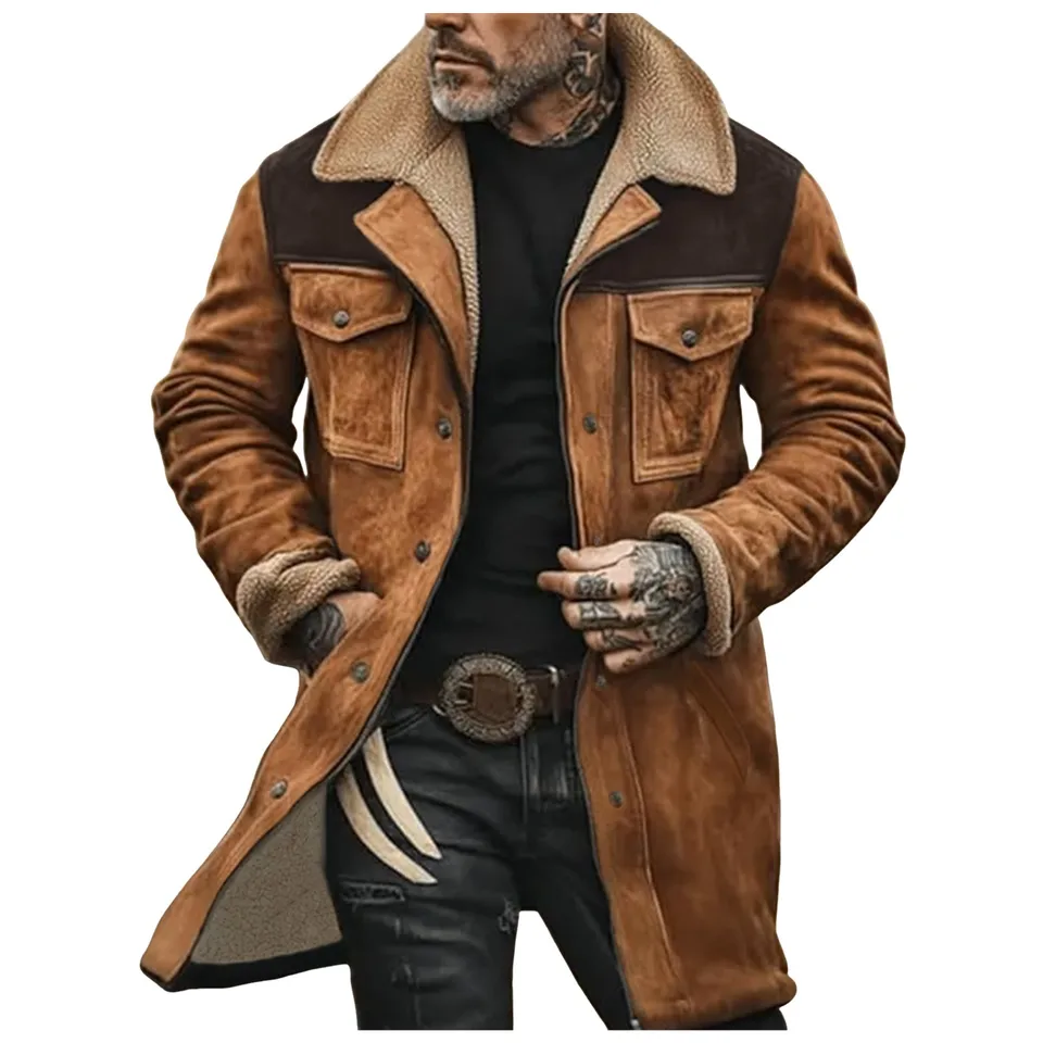 Mens Winter Suede Color Blocked Jacket with Pockets