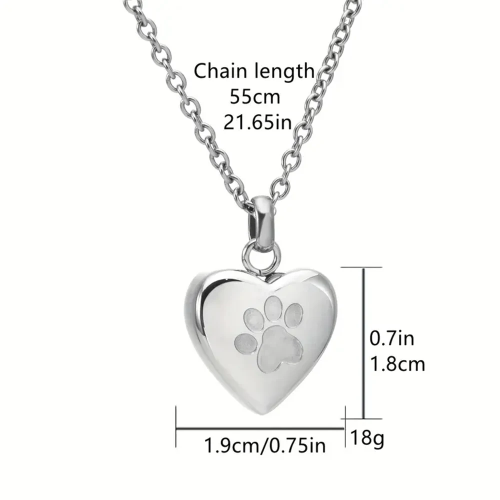 Pfotenabdruck Haustier Herz Urne Halskette Memorial Andenken Schmuck Asche Feuerbestattung Schmuck für Asche für Hund/Katze Pfote Edelstahl Me – Detail 2