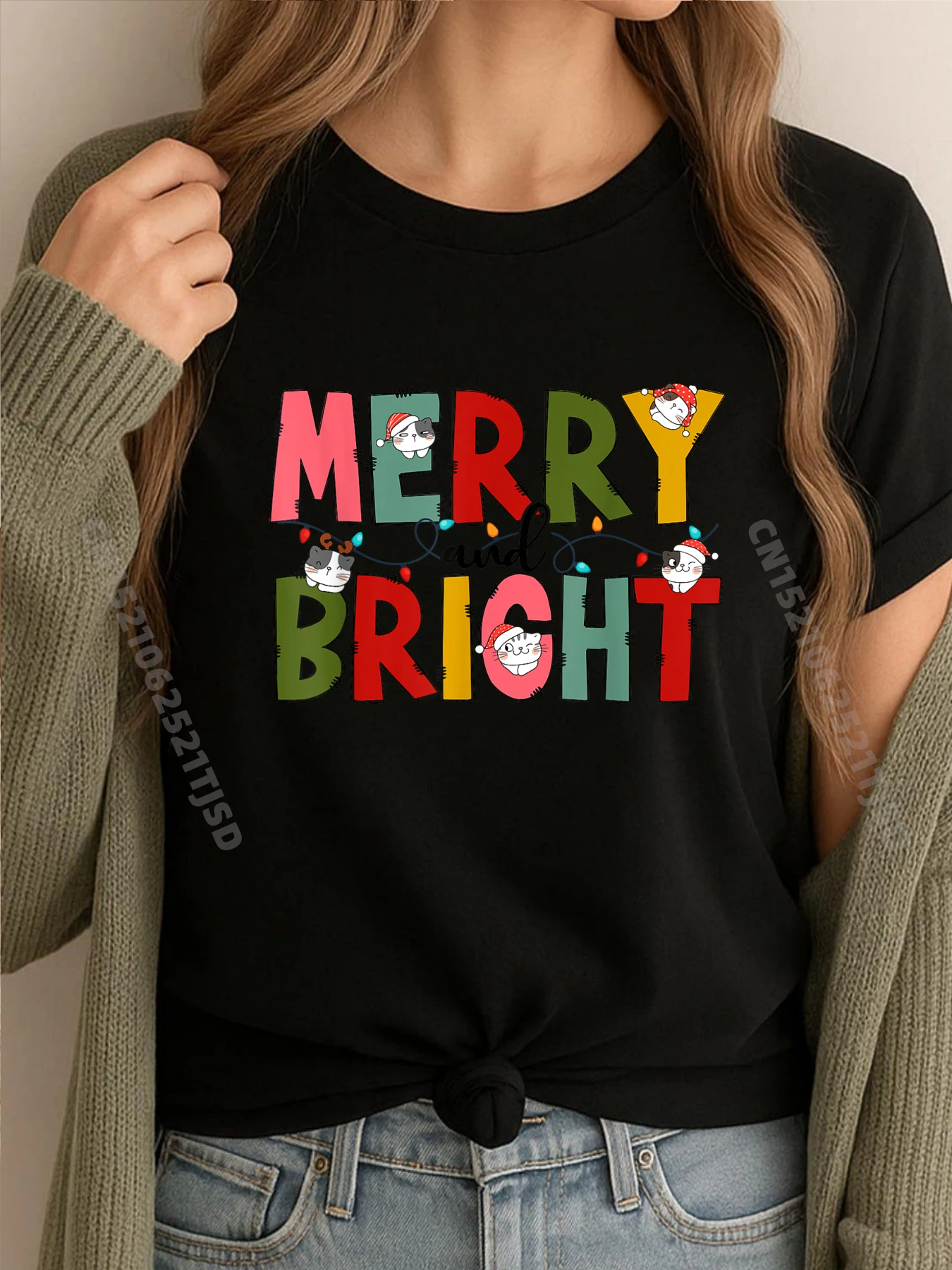 

Merry And Bright Christmas Girls Toddlers Cute Black Shirt Graphic Tees Men's Clothing 2025 Chinese Style