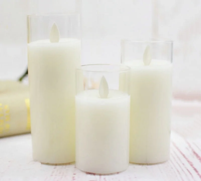 Color Changing Flameless Glass Candle set Remote controlled w/Timer Battery Operated Flickering LED Multicolor Pillar Candles