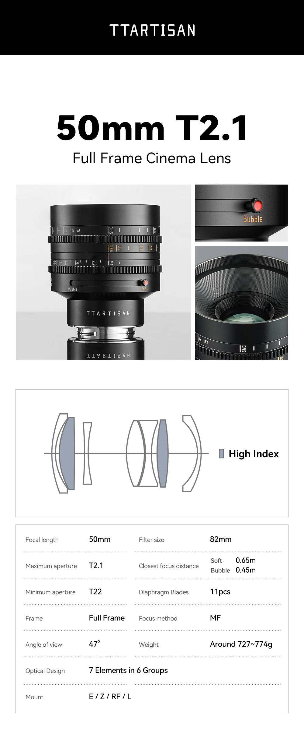 TTArtisan 50 مللي متر T2.1 كامل الإطار المزدوج خوخه فيلم سينمائي عدسة فتحة كبيرة لسوني E نيكون Z كانون R EOSR Lumix Leica L zfc R6II #6