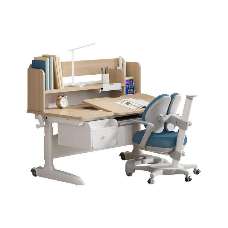 

] Children's learning desk can lift solid wood class household primary school writing set