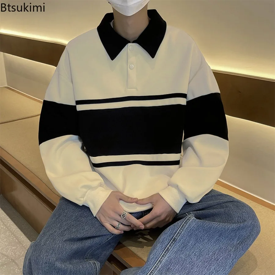 New Men's Vintage Street Style Hoodies Fashion Color Blocking Design Loose Casual Hip Hop Pullovers Spring Trend Couple Clothing