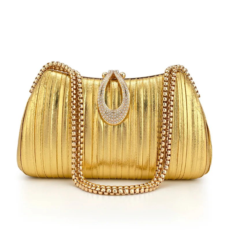 

Women's Elegant Satin Evening Bag Pleated Clutch Wedding Purse Chains Party Prom Handbags with Rhinestones for Wedding Bride