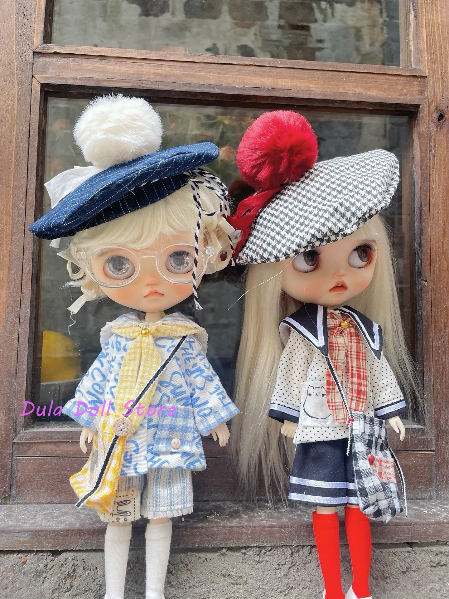 

Dula Doll Clothes Preppy jumpsuit jacket doll set for Blythe ob24 ob22 ICY JerryB 1/6 Doll Accessories