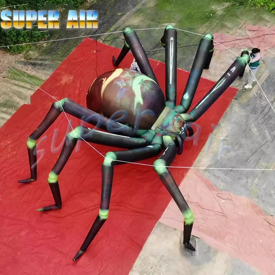 ديكور حفلات الهالوين، عنكبوت أسود مخيف قابل للنفخ مع منفاخ هواء لتزيين الاحتفال #1