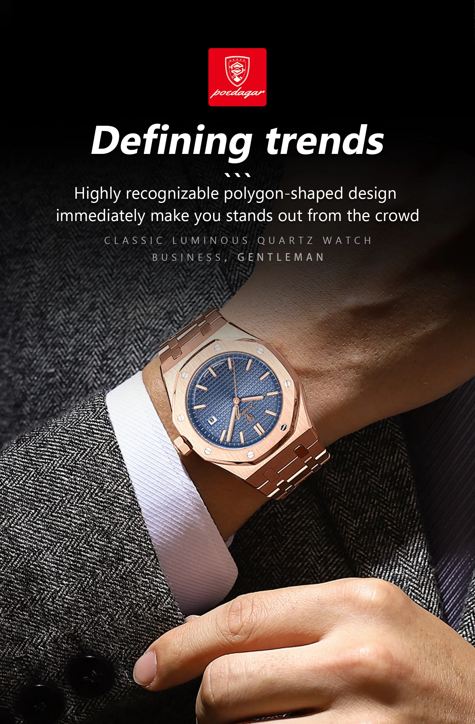 POEDAGAR Luxus Business Mann Armbanduhr Wasserdicht Leucht Datum Männer Uhr Edelstahl Mode Quarz Uhren Für Männer Reloj – Detail 4