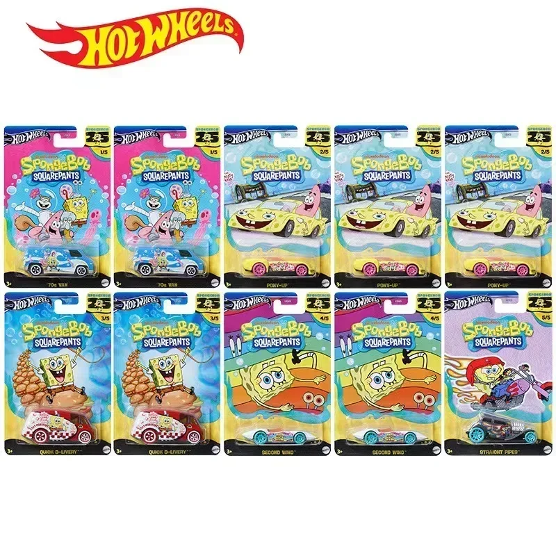 Original Mattel Hot Wheels Car 1/64 Diecast SpongeBob SquarePants Series Quick Delivery Second Wind Voiture Toys for Boys Gift