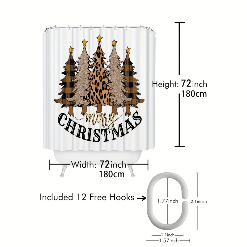 1pc Plaid Christmas Tree Shower Curtain, Water-resistant Shower Curtain Including 12 Hooks, Bathroom Partition, Bathroom Accesso