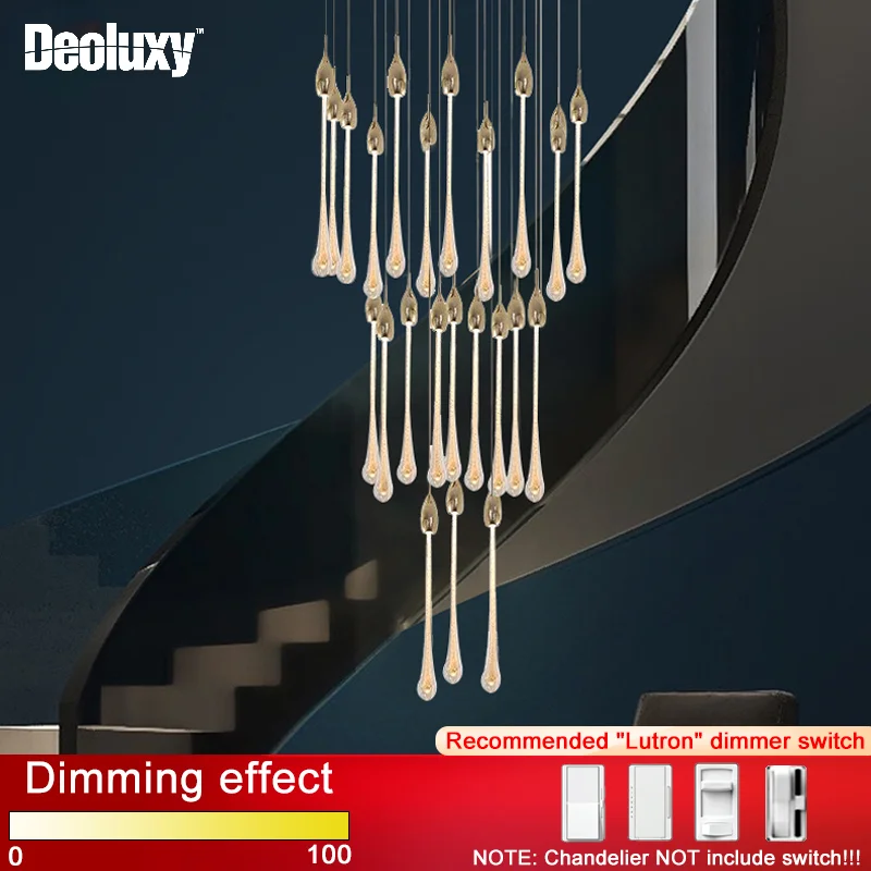 

DEOLUXY modern LED chandelier for staircase large gold drop design led cristal lamp long villa hall hanging crystal light