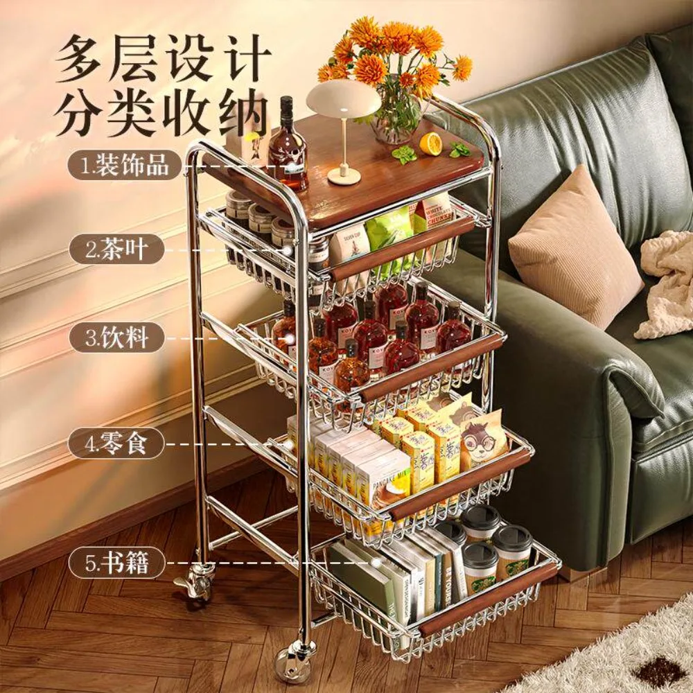 Multi-functional Crevice Trolley, Multi-layer Fruit and Vegetable Kitchen Vegetable Basket Movable Storage Rack
