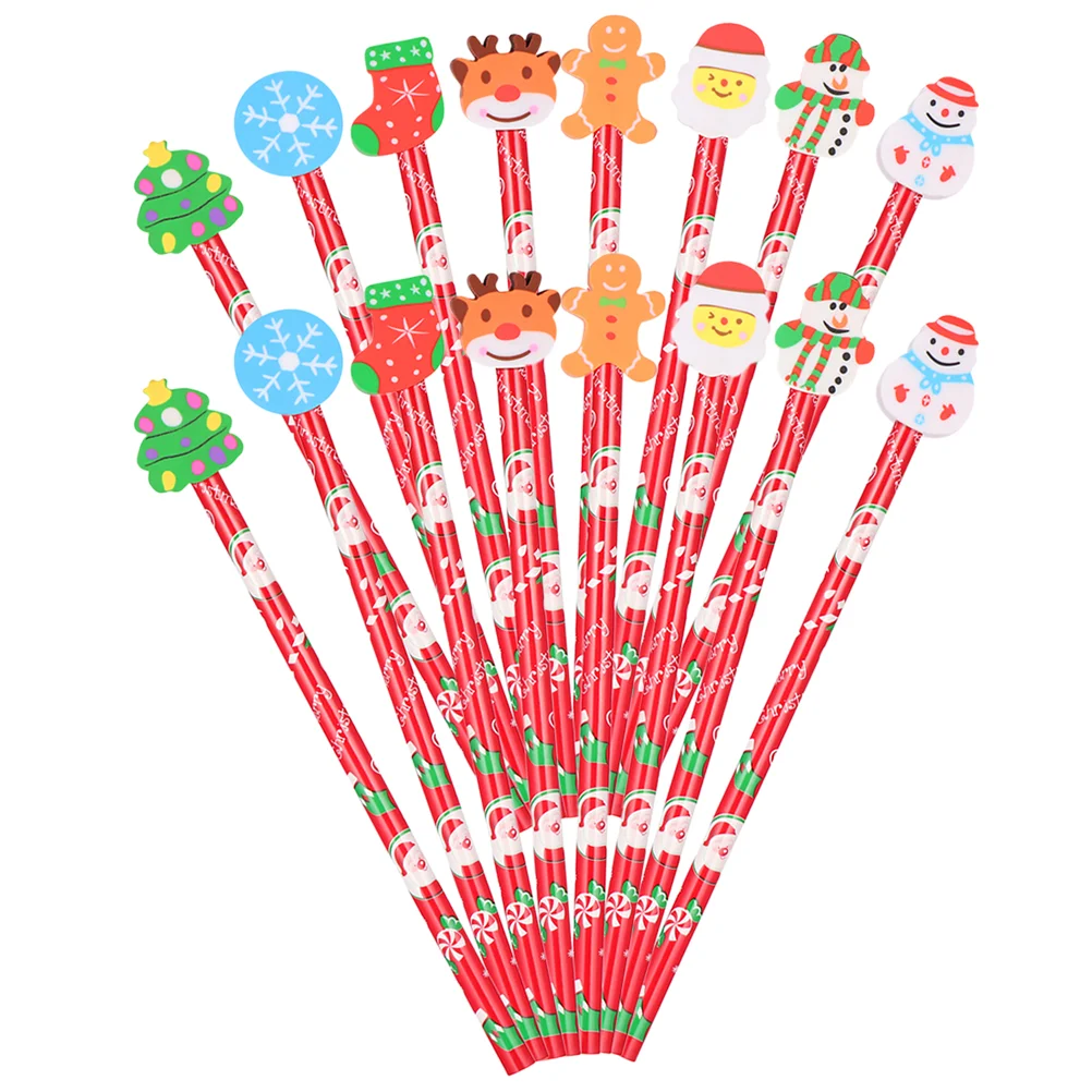 24 Pcs Christmas Children's Gift Pencil Kindergarten School Prize Eraser-Tipped 24pcs (Christmas Mixed) Pencils Pattern Wooden