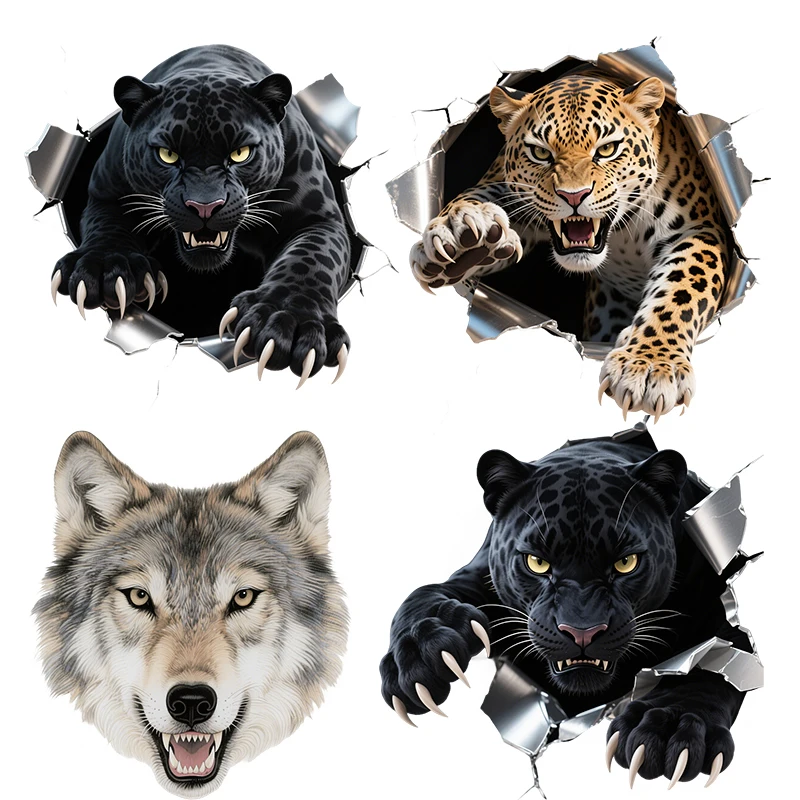 Three Ratels CAA112 Fierce leopard breaks through hole wall stickers for home decoration Personalized door stickers Car body dec