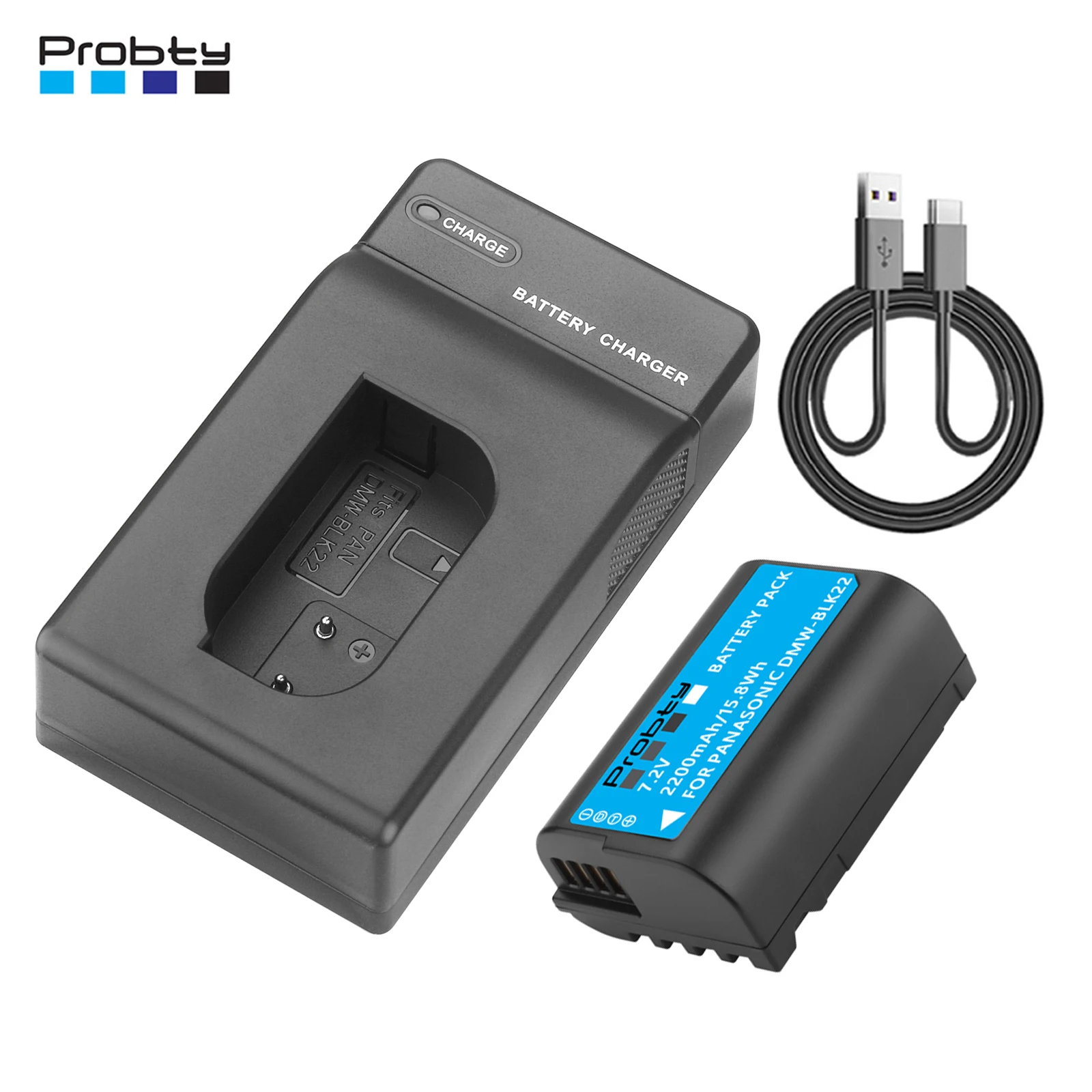 Probty DMW-BLK22 DMW BLK22 แบตเตอรี่ + LED Charger สําหรับ Panasonic LUMIX GH5 S5 GH5 II S5 II GH7 GH6 S9 S9 II S5 IIX