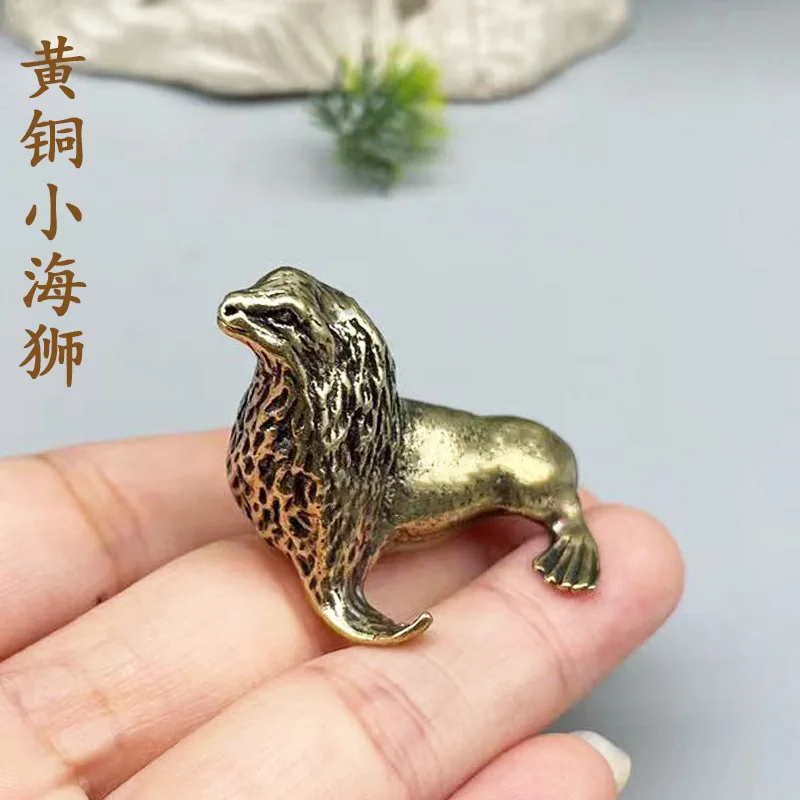 Little Desktop Tea Pet Small Ornament Solid Brass Sea Lion Decoration Handheld Piece