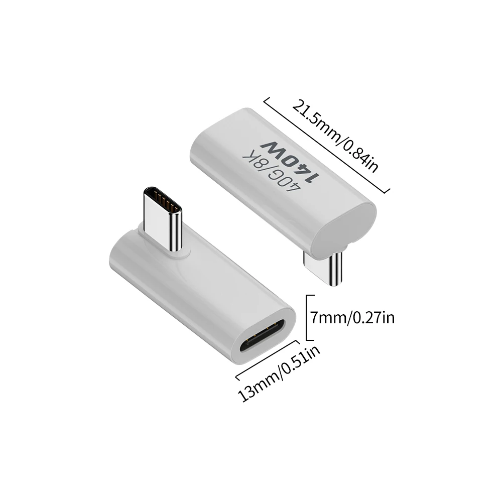 USB C Adapter PD 140W 40Gbps Right Angle Connector Fast Charger Adapter 8K 60Hz USB Type C Extender Adapter