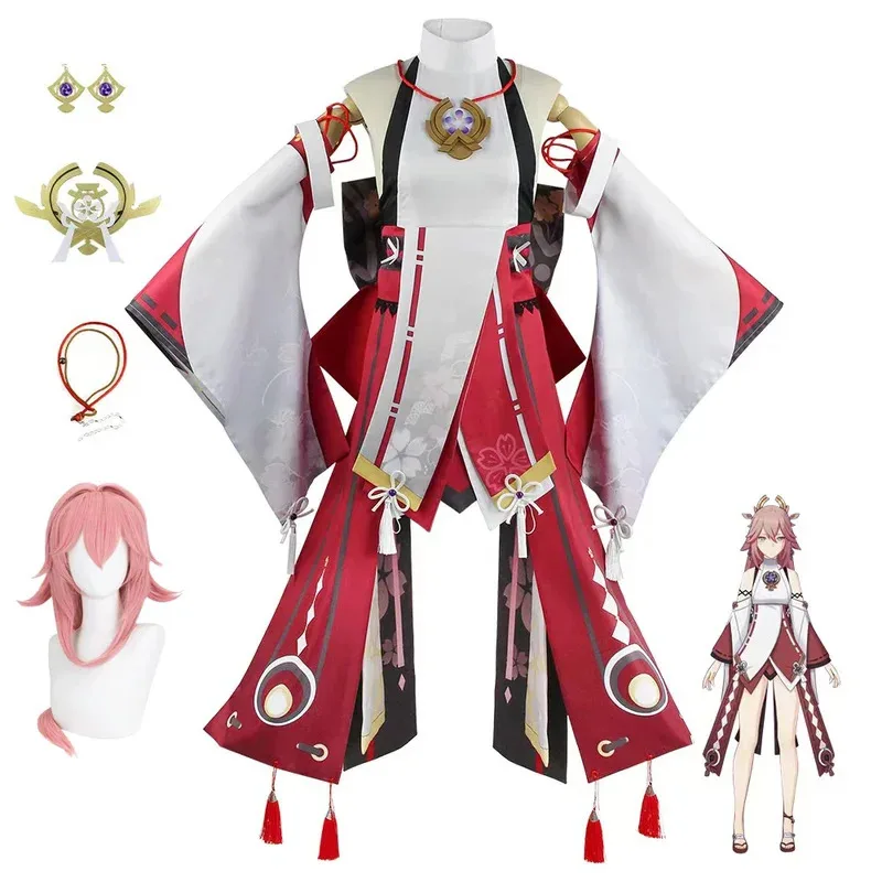 

2025Genshin Impact Yae Miko Cosplay Costume Uniform Wig Cosplay Anime Chinese Style Halloween Costumes for Women Game