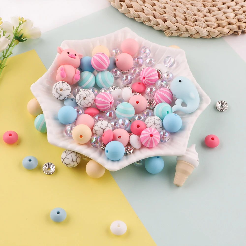 New 31Pcs/Set 3D New Silicone Focal Beads Round Bead For Jewelry Making DIY Beaded Pen Keychain Necklace Bracelet Accessories