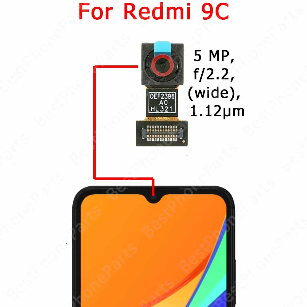 Front Camera For Xiaomi Redmi 9 9A 9C 9T 10 Prime 2022 10A 10C 5G Frontal Selfie Camera Module