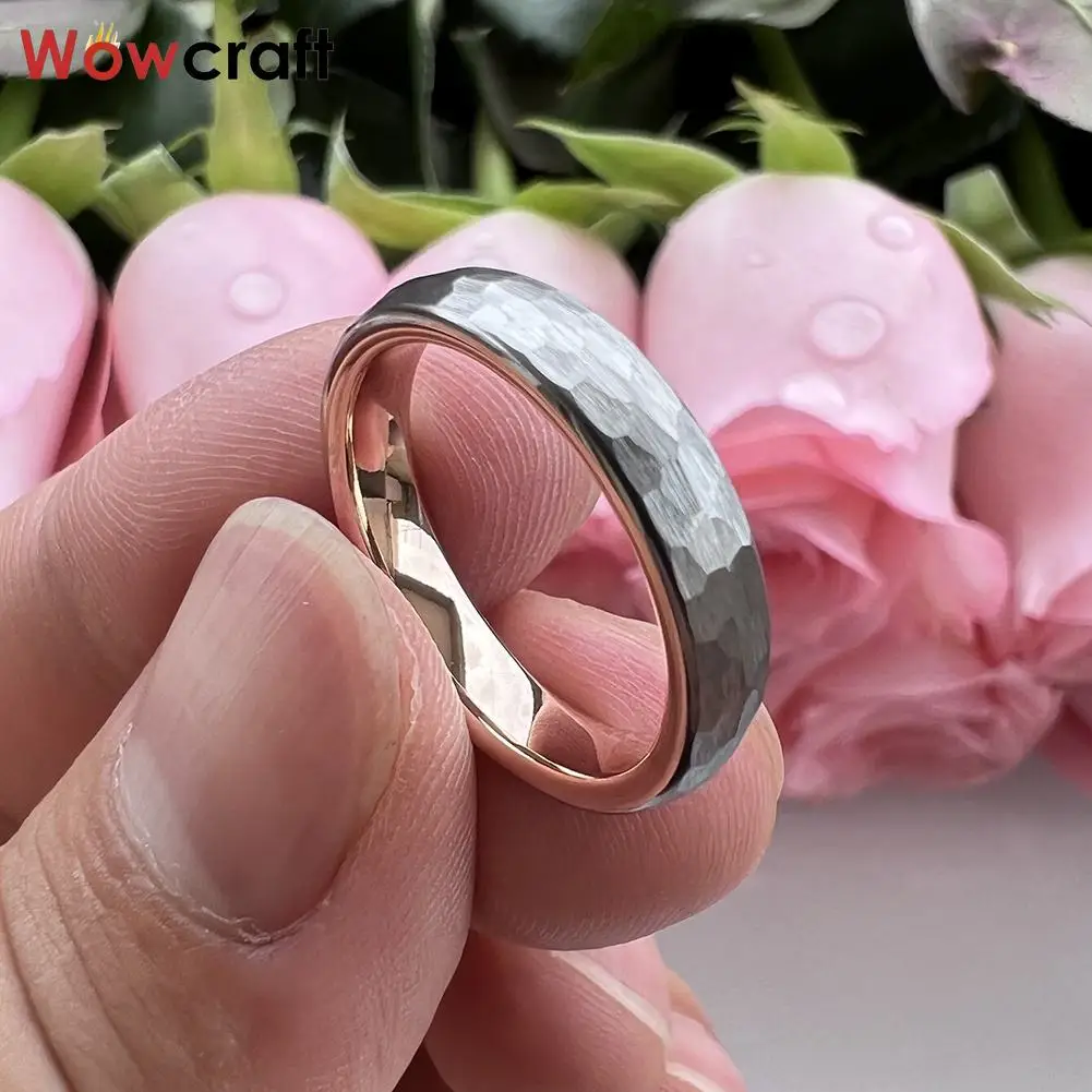 4MM Domed Hammered Tungsten Ring for Women Men Fashion Engagement Wedding Band