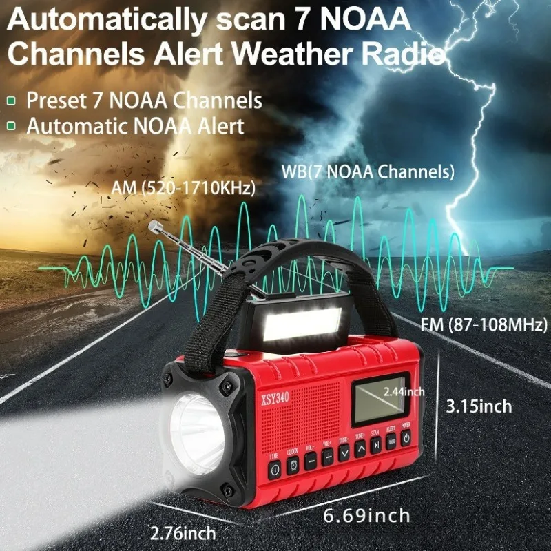 Solar Multifunctional Radio Flashlight SOS Alarm with Hand Cranked Power Generation 10000mAh Battery Emergency Charging