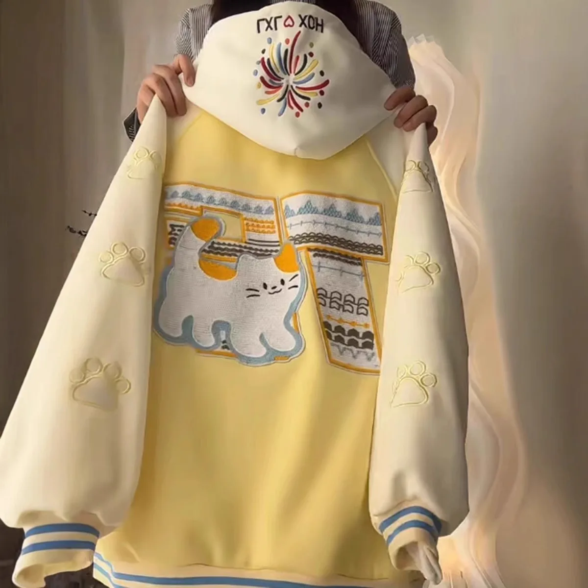 

2025 New Cute Cartoon Letter Cardigan Short Jacket for Women Versatile Baseball Jacket