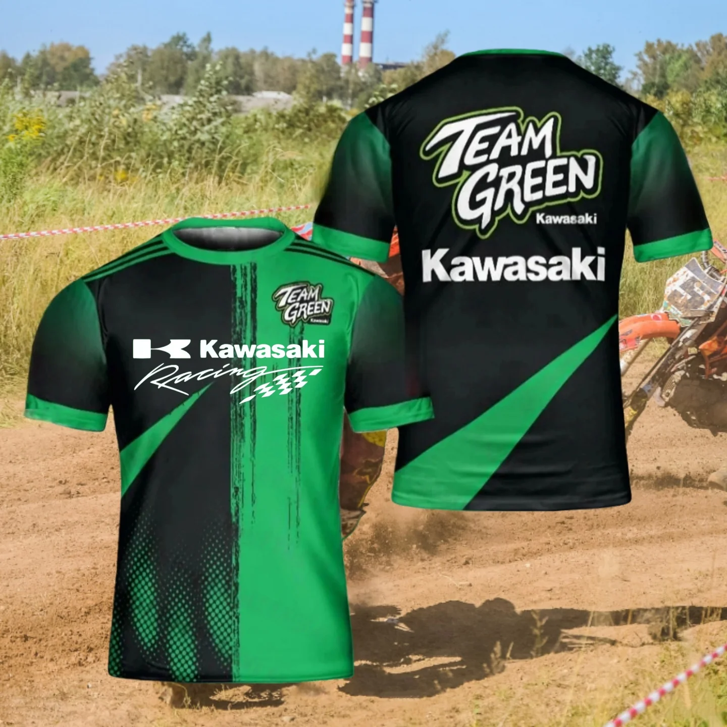 

3D Printed Kawasaki T-shirt, Breathable Quick Drying Type, Hilly Off-road Motorcycle Racing Mountain Bike Sportswear