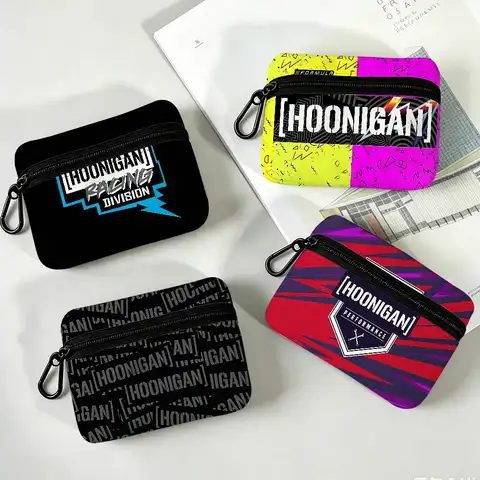 Hoonigan Driven By Passion Lightweight Oxford Fabric Coin Purse With Black Carabiner Hook Card Holder Earphone Storage Pouch