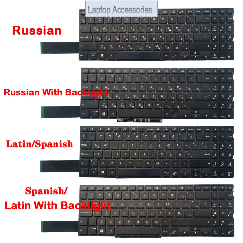 Испанская клавиатура для ноутбука SP/Latin LA/Russian RU для ASUS Mars15 X571 X571G X571GT X571U X571F K571 K571GT F571 F571G F571GT VX60G