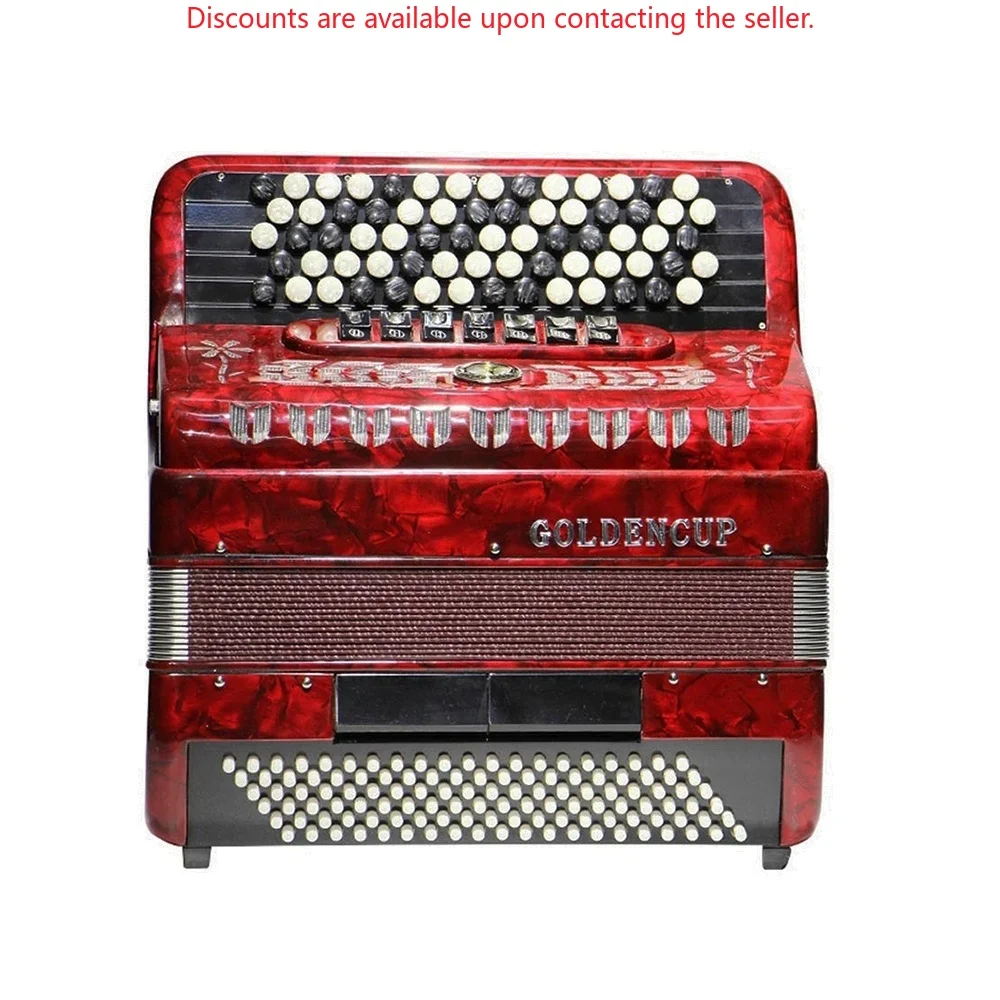 OEM Professional 70-Button 120-Bass 41-Tone Diatonic Red Celluloid Accordion Instrument JB5120 7+2 Register Acordeon