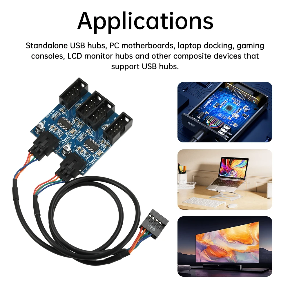 USB 2.0 Header Splitter Adapterkarte 1 zu 4/1 zu 2 Port Multiplikator für PC-Motherboard Laptop-Docking mit Klebestreifen – Detail 7