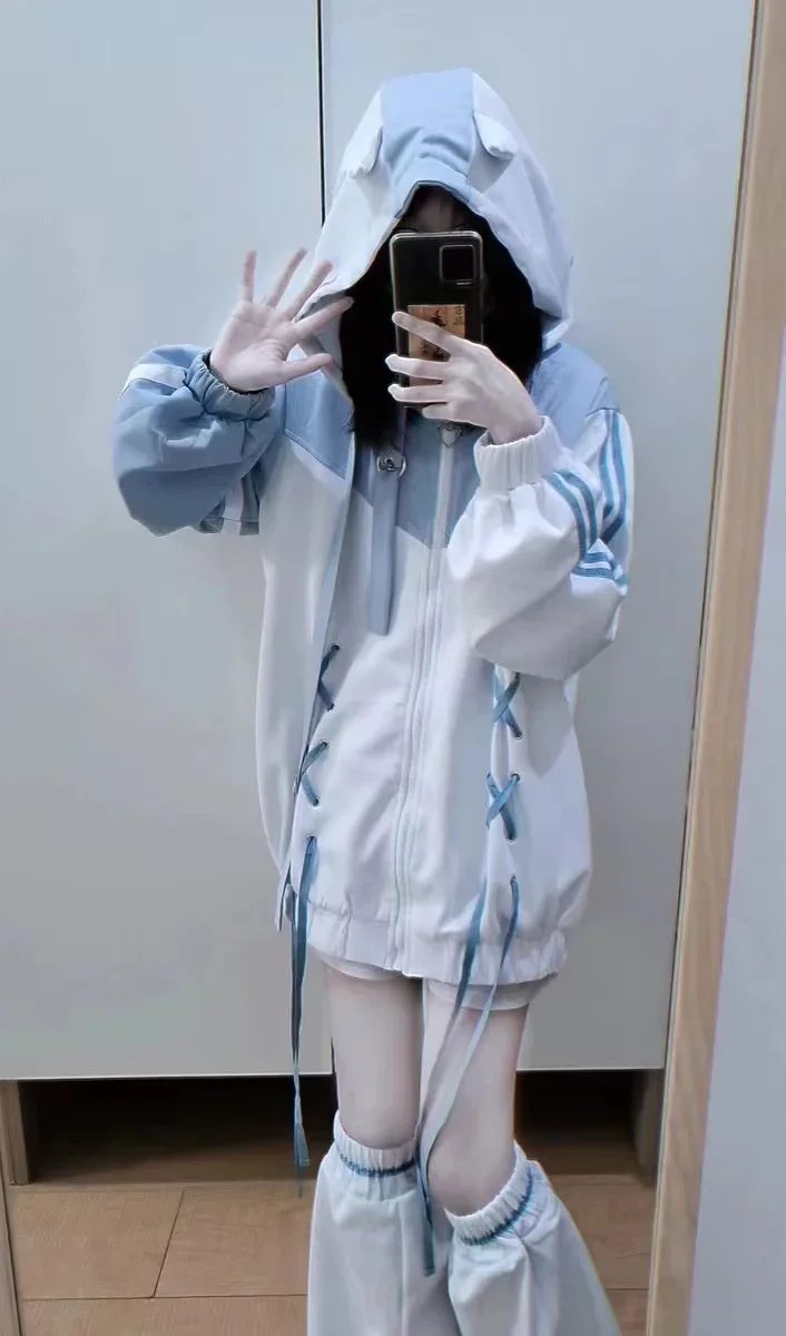 Harajuku Kawaii Clothing Cute Oversized Zipper Hoodie Sweatshirt Women 2024 New Japanese Casual Fashion Gothic Tops Jacket Coat