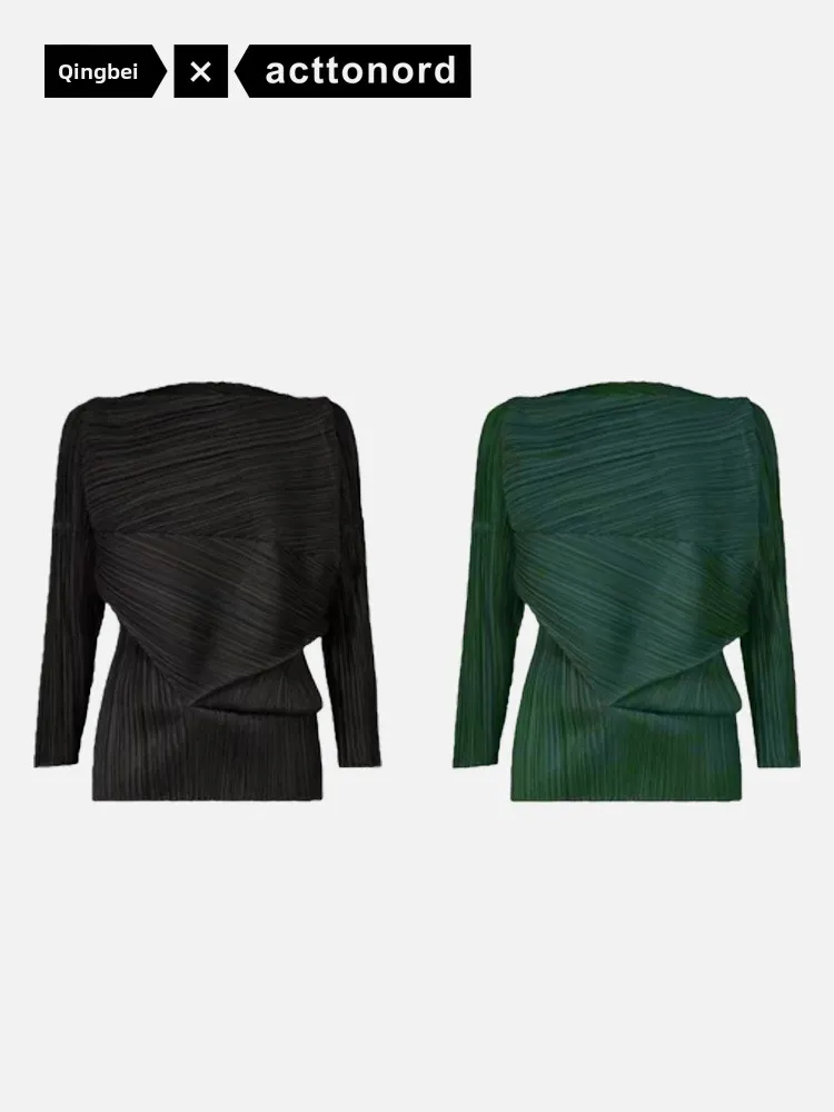 قميص نسائي بأكمام طويلة، تصميم فضفاض غير رسمي مع طيات، ملابس خارجية فاخرة متعددة الاستخدامات غير متماثلة، موديل JK482 من أليا...