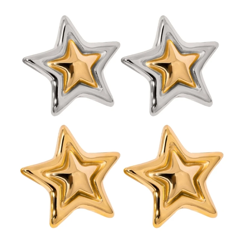 

Stylish Two Tone Star Earrings Sturdy Alloy Materials Jewelry Accessory Portable for Fashionable Ladies Women Use Dropship