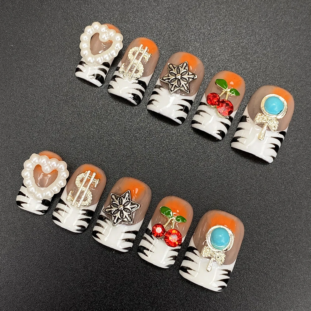 

10PCS Short Square Exquisite Handmade Press on Nails Charms Y2K Style Reusable Durable Hand Crafted Acrylic 20mm Manual Manicure