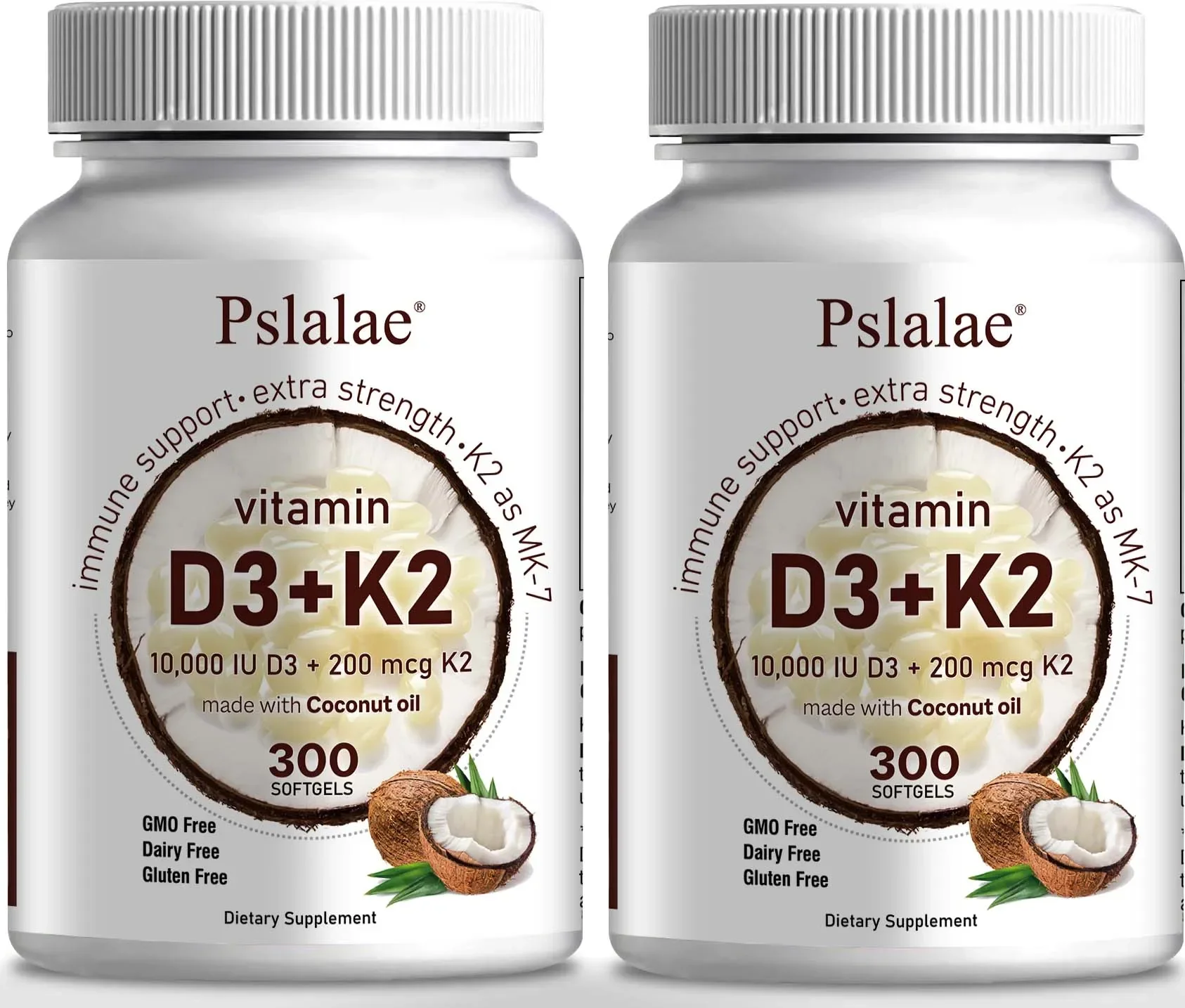 2-in-1 Vitamin D3 K2 Supplement Softgel, 10000 IU VIT D3 + 200 MCG Vitamin K2, Aiding in Calcium Absorption, (300 Pcs)