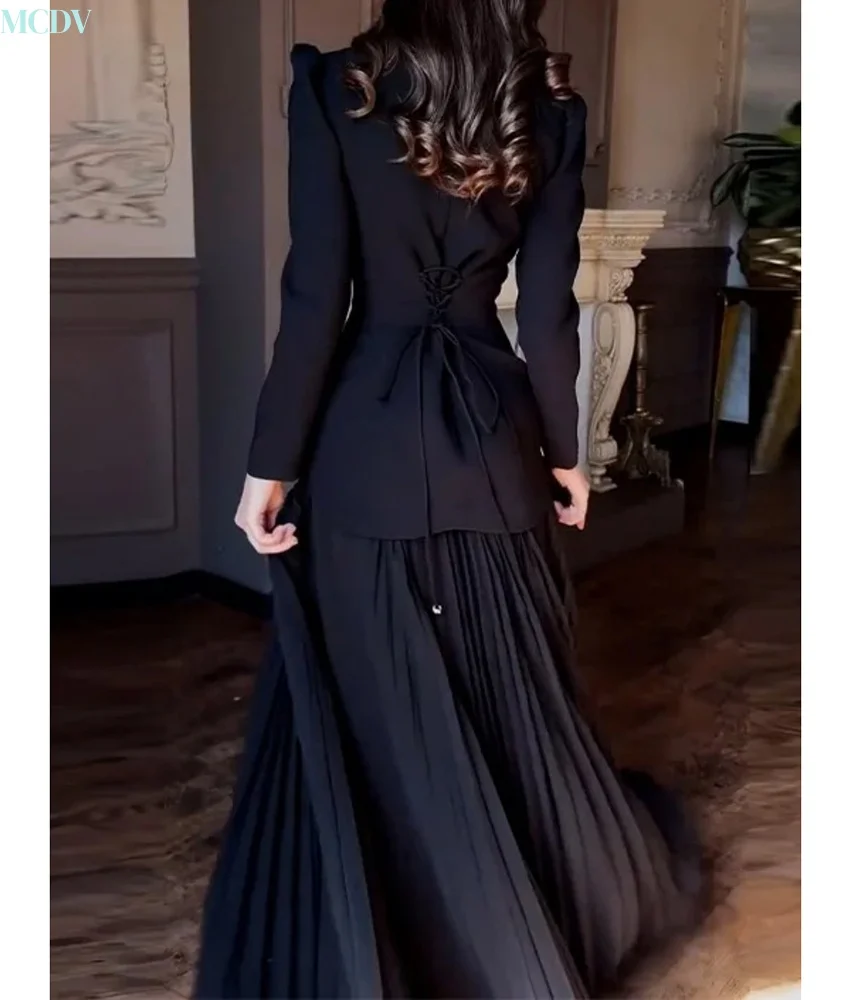 Customized Classic Organza A-Line Crystal Evening Dress Delicate V-Neck Long Sleeves Floor Length Bespoke Occasion Gowns