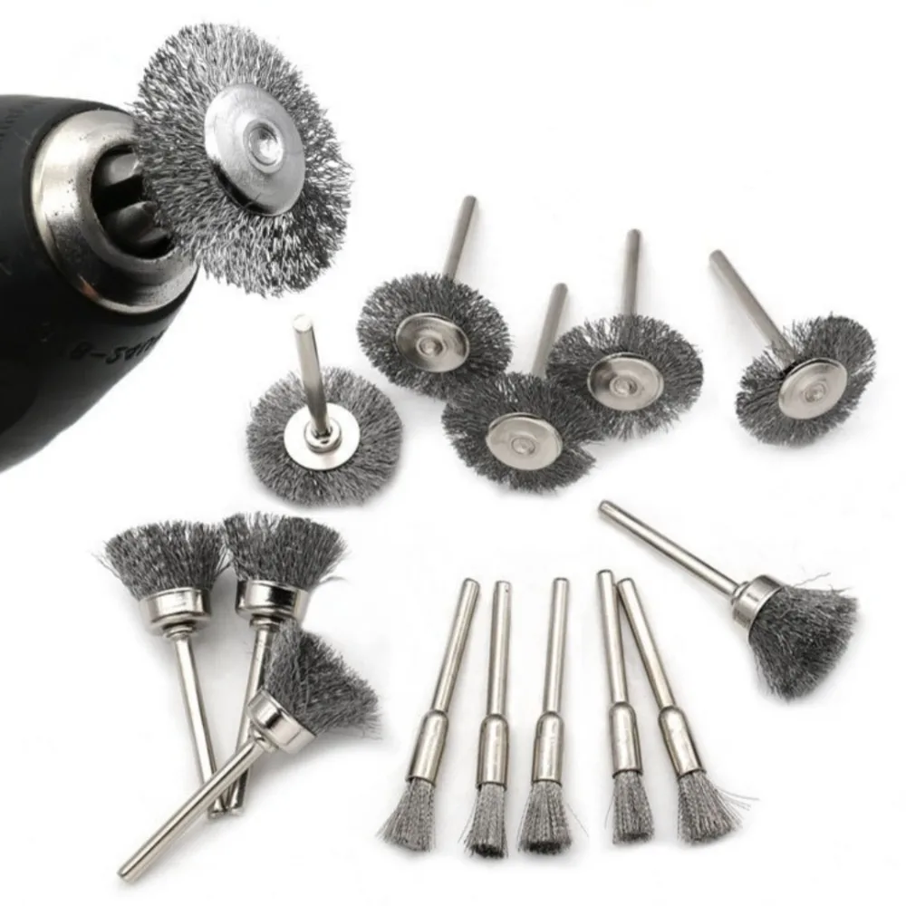 

9Pc Mini Steel Wire Brush with Handle Buffing Polishing Disc Drill Rotary Tool Grinding Accessories Rust Removal Cleaning Brush