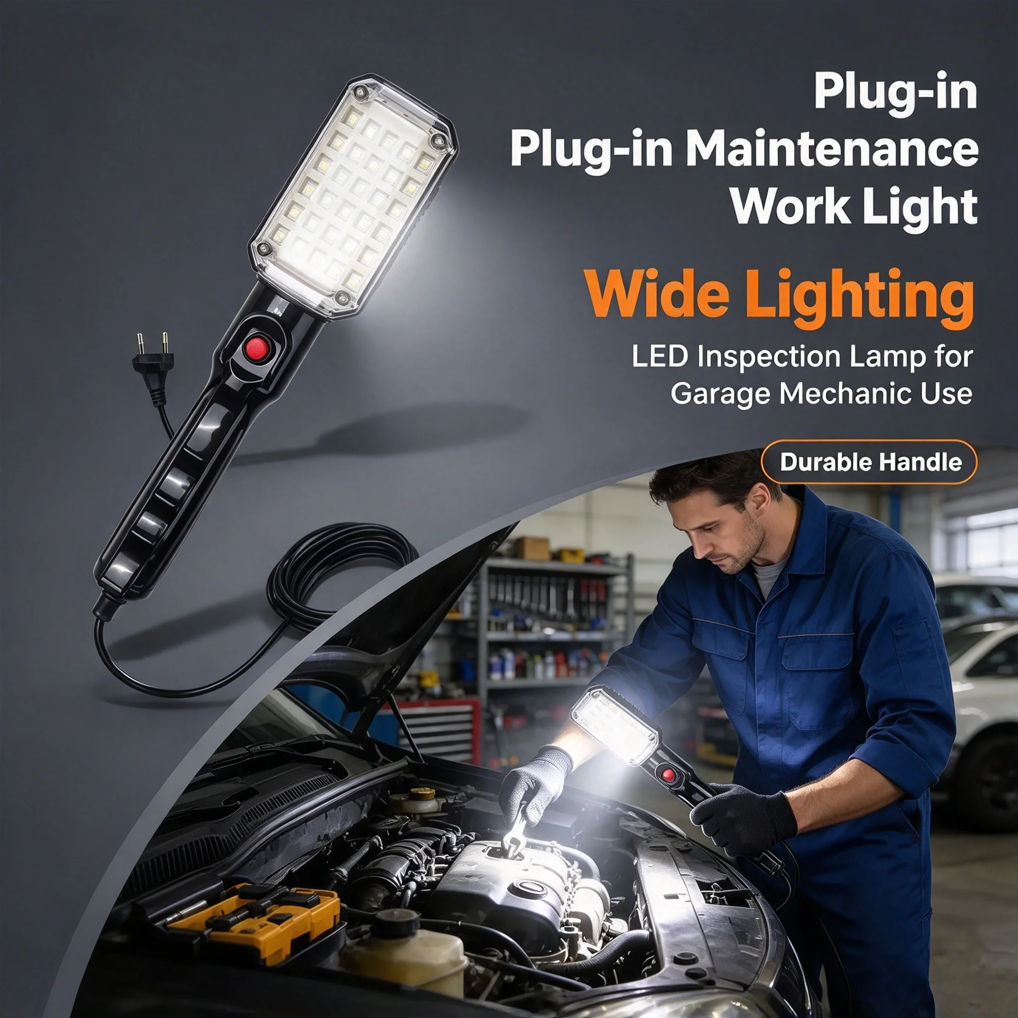Car Maintenance LED Work Light Handheld Magnetic Plug-in for Garage Mechanic Auto Repair Inspection Workshop Flashlight