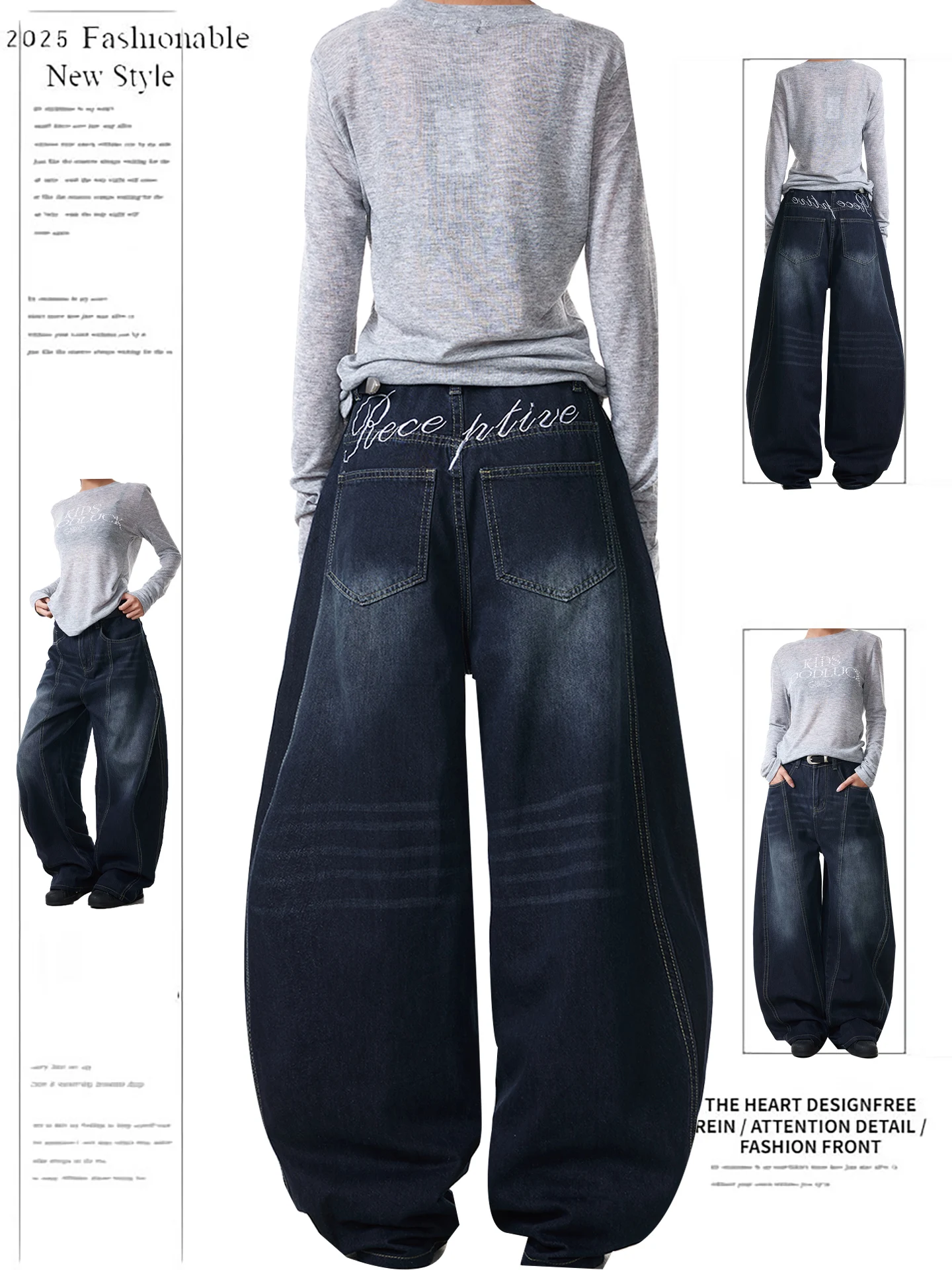 

Ретро американские синие широкие джинсы с ножом, женские свободные прямые повседневные брюки, джинсовые брюки с высокой талией, летние