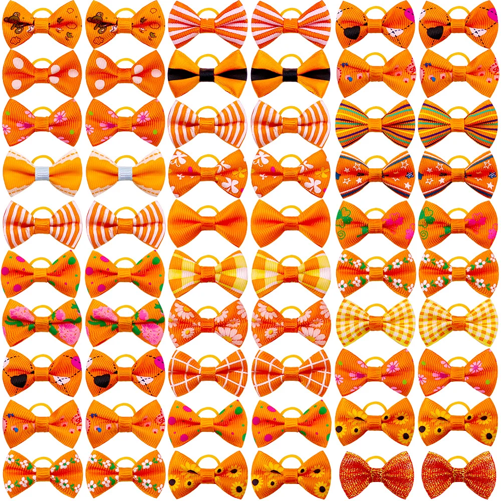 50/100pcs Orange Pet Dog Hair Bows for Small Dog Hair Accessories for Autumn/Fall Dog Grooming Pet Products
