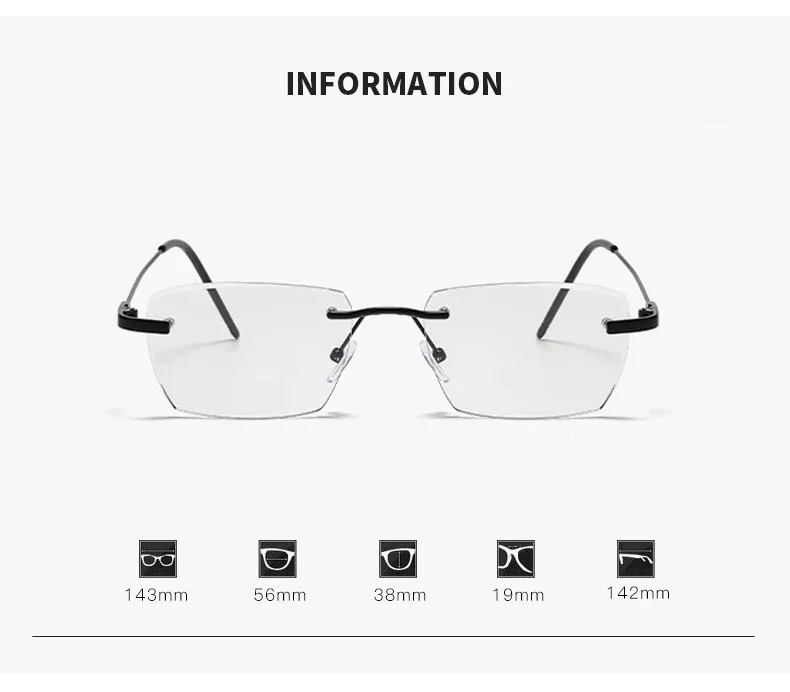 Fashionable Anti Blue Light Photochromic Eyewear Frameless Business Men\'s Myopia Glasses Cut Edge Color Changing Glasses