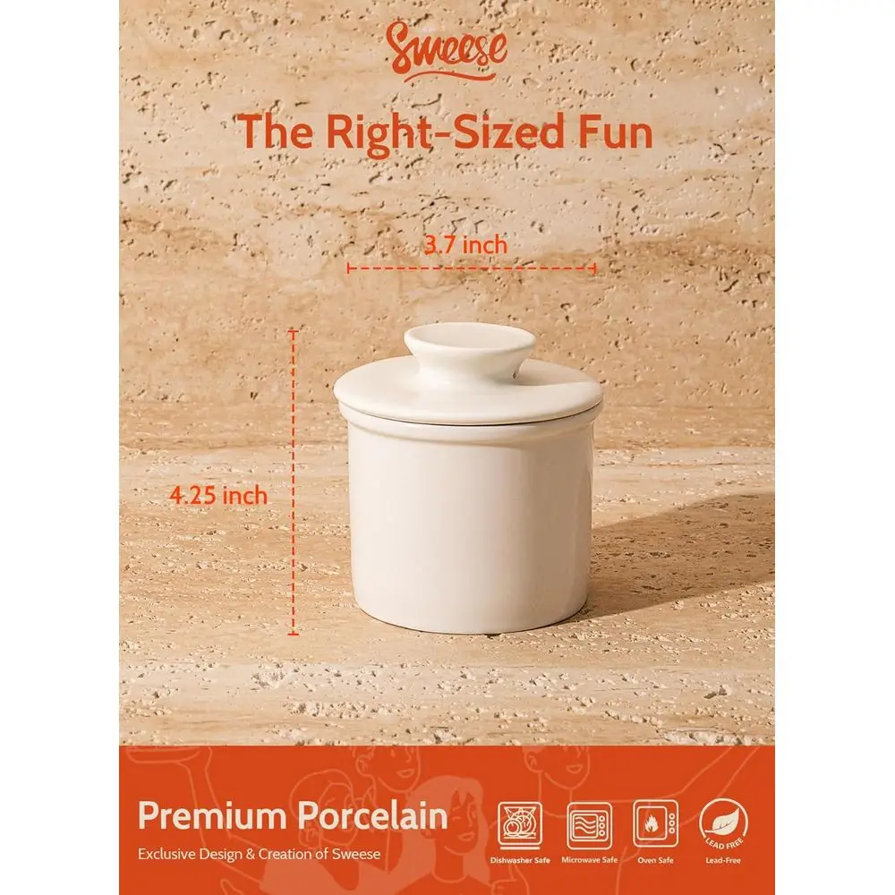 Butter Dish with Lid - Ideal for Fresh Spreadable Butter - Perfect Housewarming Gift - White
