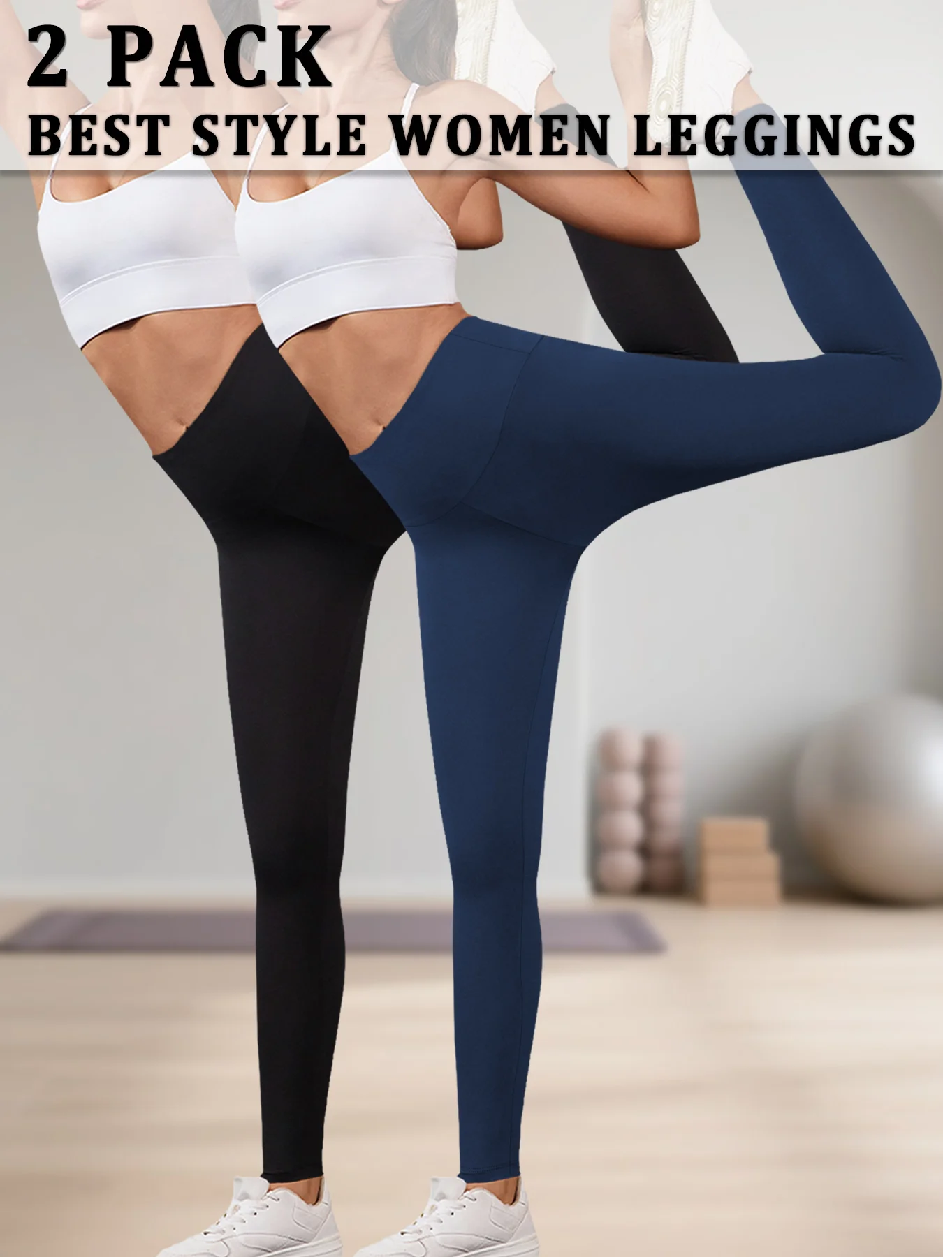 

Комплект из 2 женских супермягких леггинсов с высокой талией для контроля живота, без прозрачных тренировок, йоги, бега, спортивных леггинсов с эффектом пуш-ап для спортзала