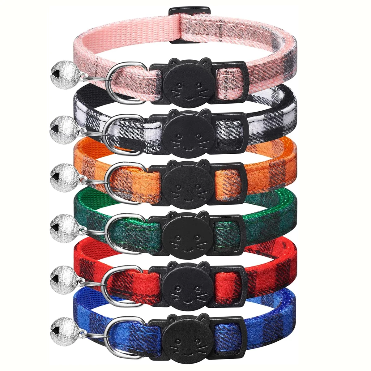 Paquete de 6 Collares Clásicos a Cuadros para Gatos con Cascabeles - Collares Ajustables con Cierre de Seguridad de 6-9 Pulgadas para Gatos y Gatitas, Lindos Regalos y Accesorios para Mascotas
