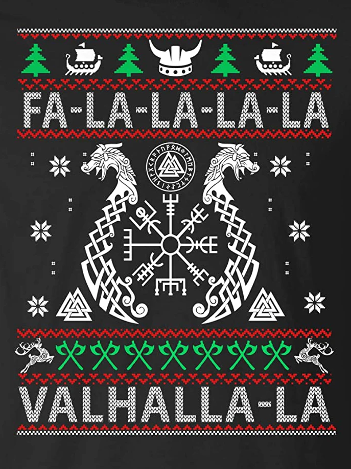Valhalla La Compass Vegvisir Rune Nordic Warriors Dragon Boat Ugly Christmas Pullover Hoodie 100% Cotton Casual Mens Streetwear