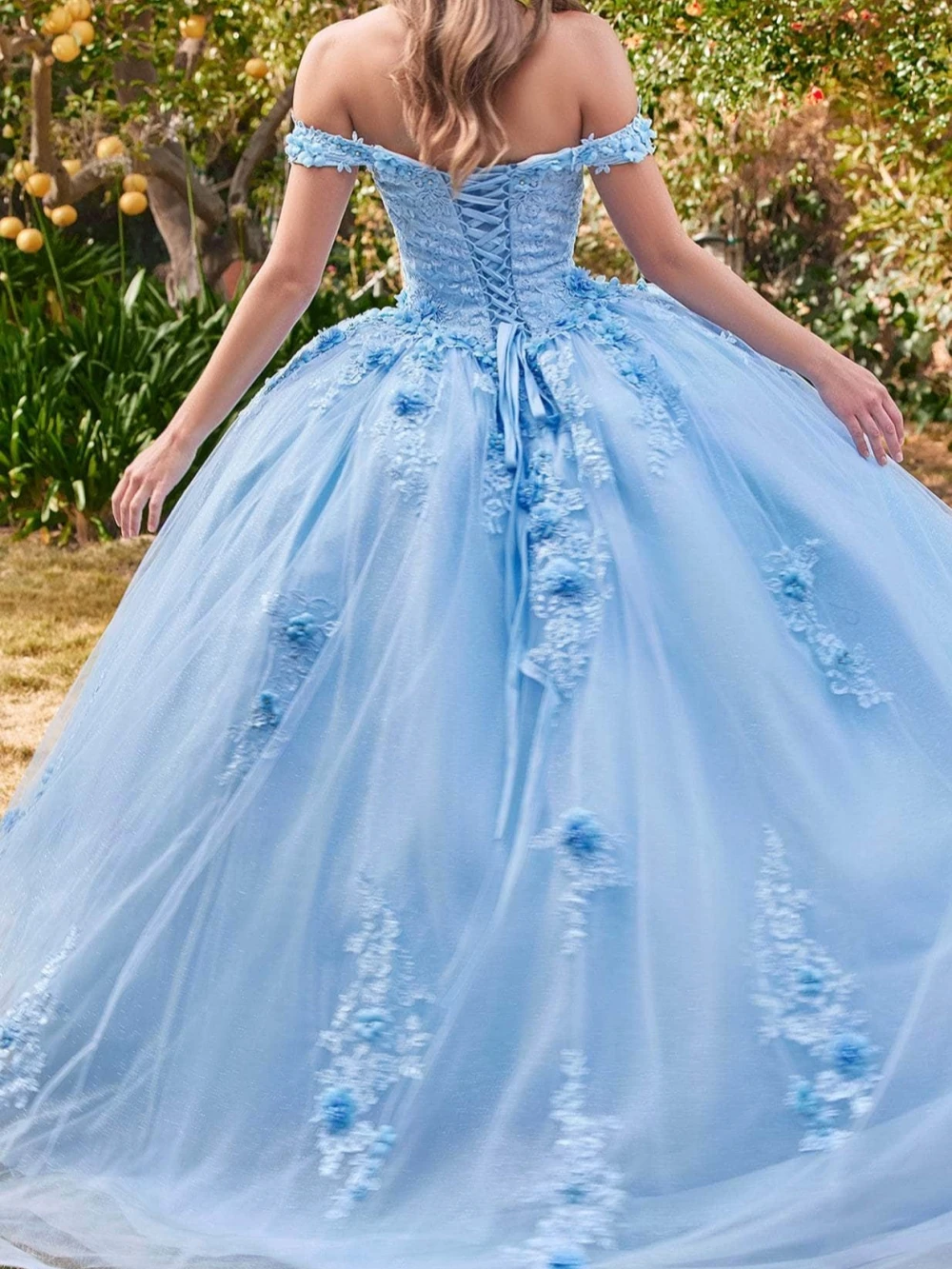 Vestido de fiesta Quinceanrra con escote corazón azul cielo, apliques de flores 3D brillantes, vestido de princesa personalizado exquisito dulce 16