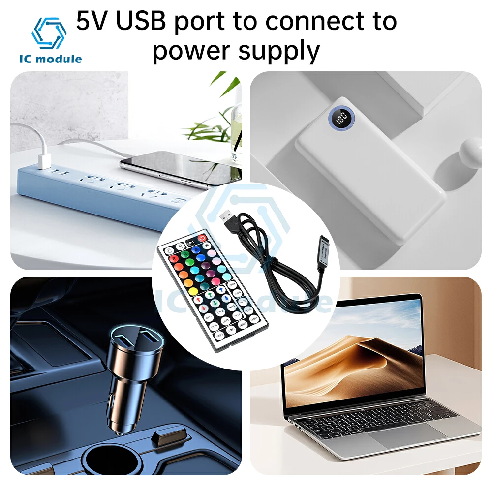 Controller per strisce luminose a LED RGB DC 5-24V 44 tasti Connettore DC/USB Dimmer telecomando IR per strisce LED 12V 24V